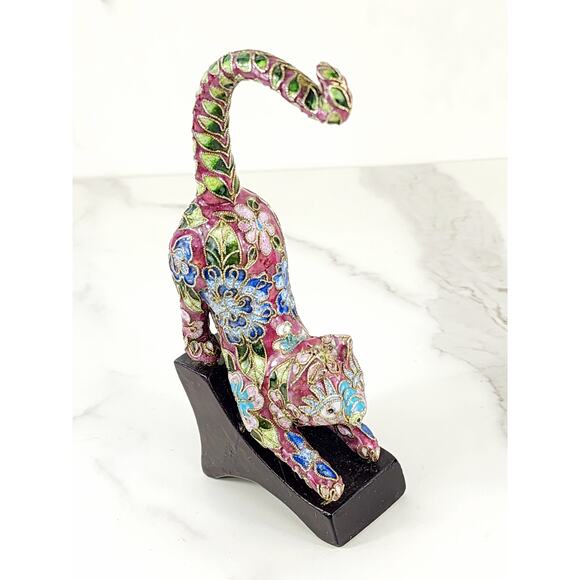 Cat Kitten Lovers 6" x 2 1/4" Ceramic Pink Multicolor Wood Base Home Decor - Picture 11 of 15